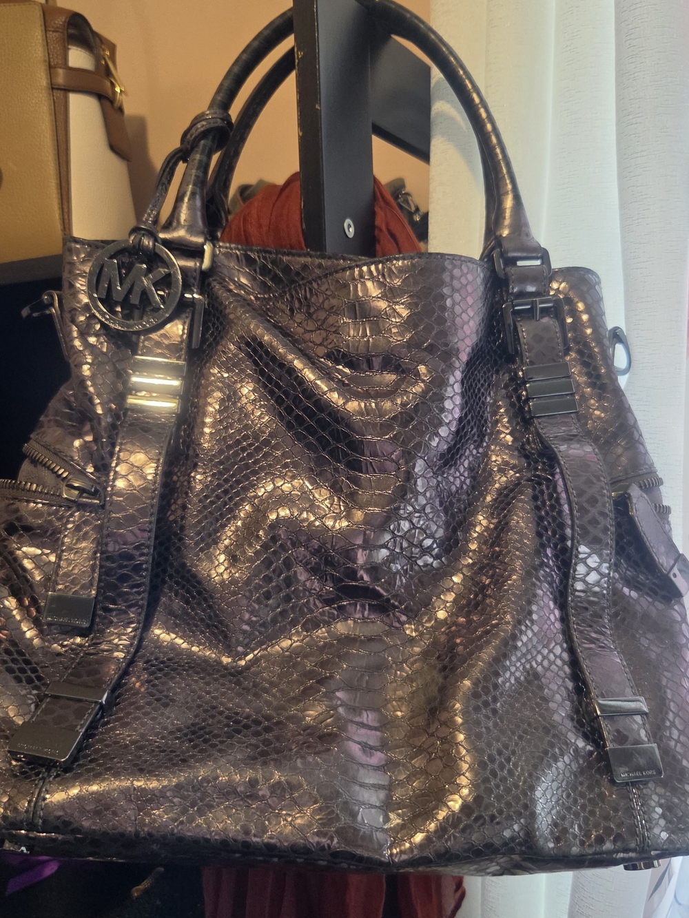 Michael Kors  Metallic Snake-Embossed Leather Tote
